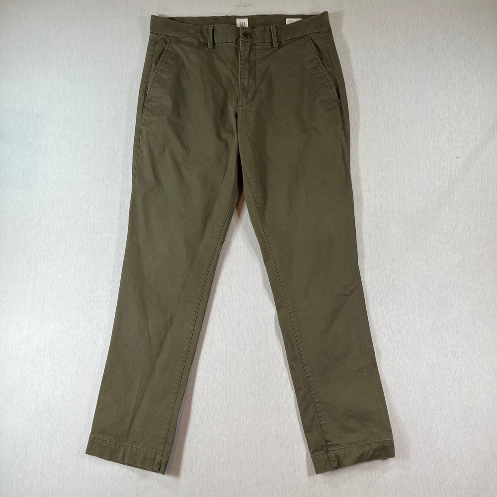 GAP Pants Mens 33x30 Slim Fit Chinos Olive Green Stretch Twill Classic